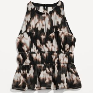 Nwt Old Navy Medium Chiffon Peplum Brown and Black Sleeveless Top